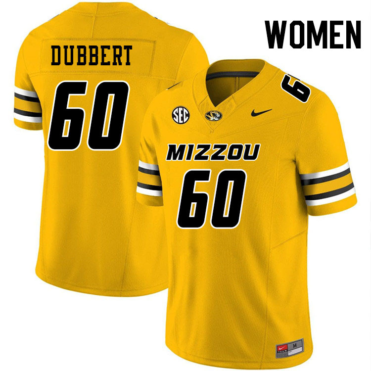 Women #60 Aidan Dubbert Missouri Tigers College Football Jerseys Stitched-Gold